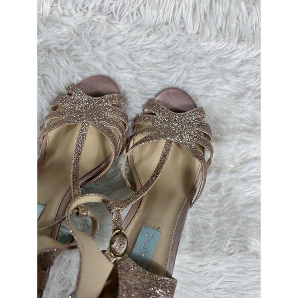 Betsey Johnson Shoes Womens Size 7 Rose Gold Glitter High Heel Sandals SB Tee - Picture 10 of 13